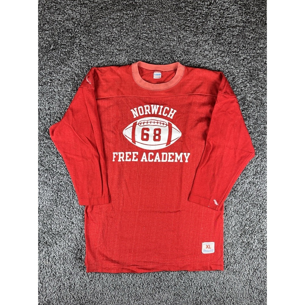 VTG 70s Norwich Free Academy NFA Champion Football Jersey #68 T-Shirt XL